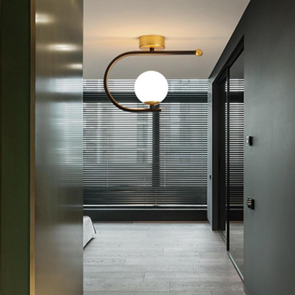 Curved Globe Flush-Mount Ceiling Light — Black & Gold Metal, 7W LED, 3-Step Dimming, 9" Diameter