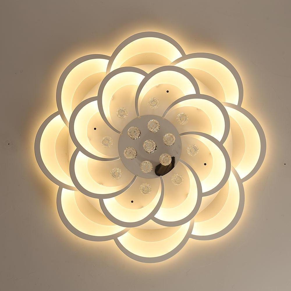 Floral Crystal Teardrop Flush-Mount Ceiling Light — Acrylic, 1-Light, 31" Diameter, Dimmable 3000K–6000K with Remote