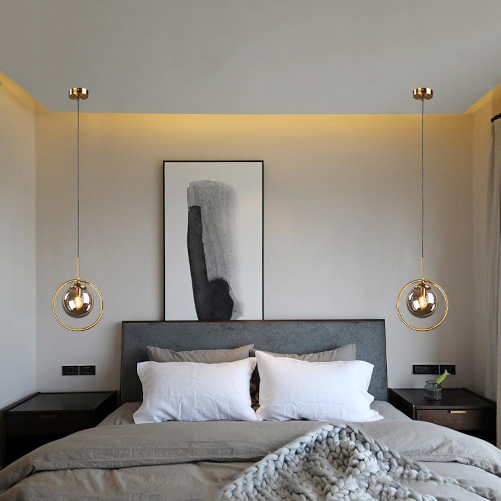 industrial led bedside pendant lights with nordic style metal and glass circle design for island lighting