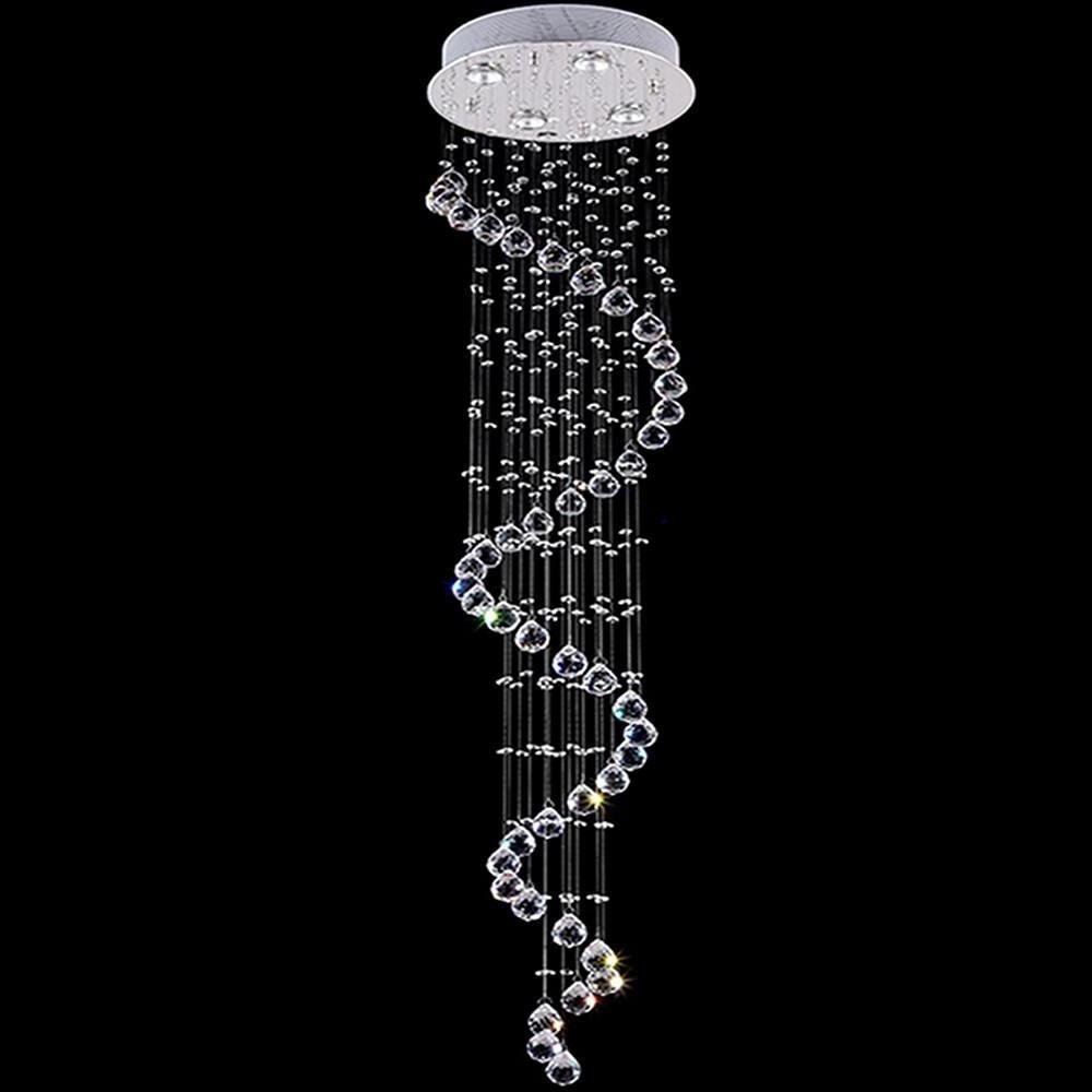 5-Tier Multi-Spiral Crystal Chandelier — Metal, Electroplated Finish, 4-Light GU10, 14" Wide