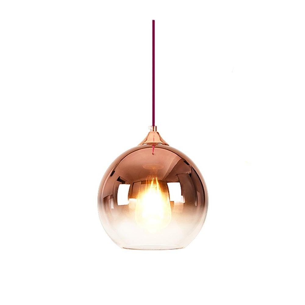 Gradient Glass Globe Mini Pendant — Metal, E26/E27, 12" Diameter, 59" Adjustable Cord, Rose Gold / Chrome / Gold