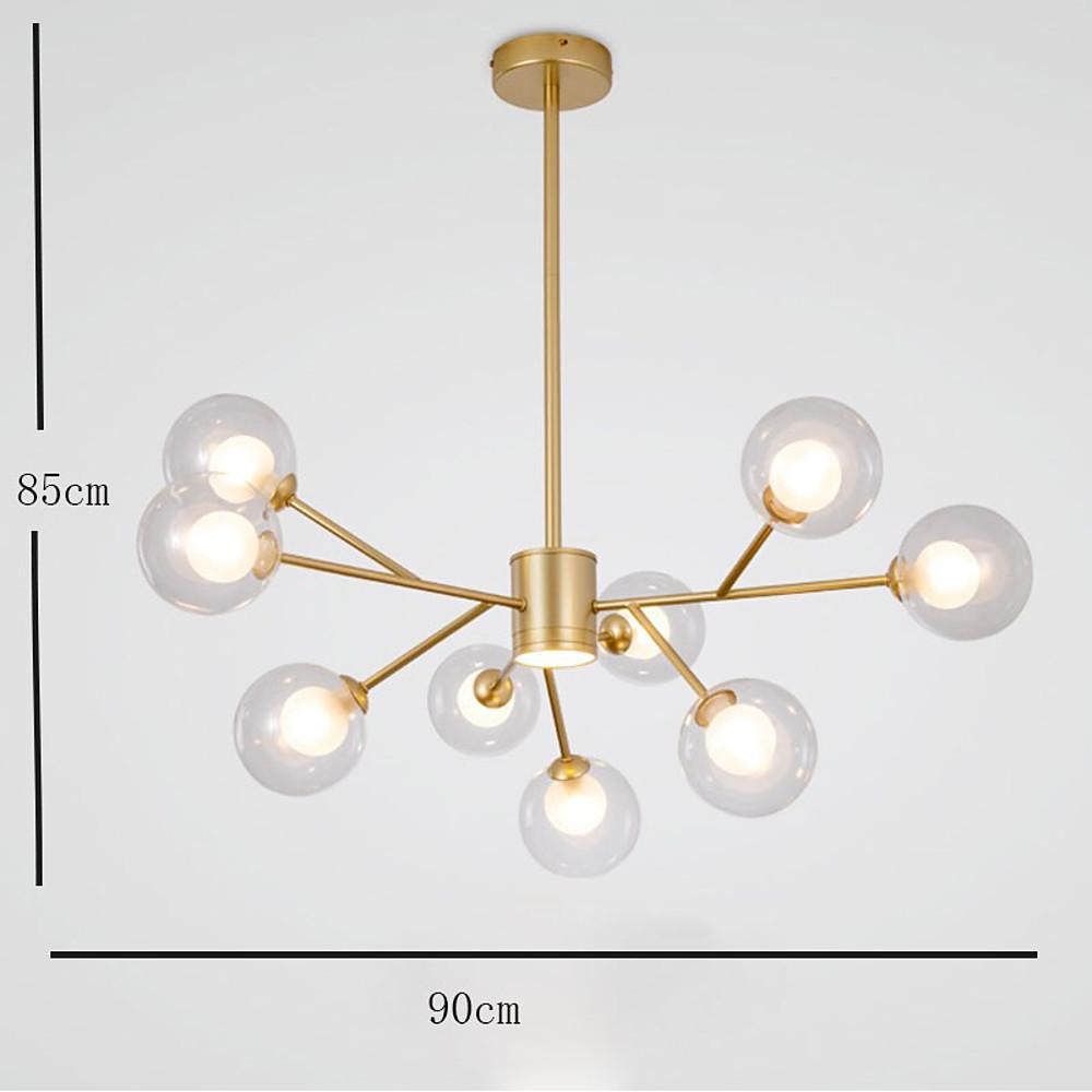 Modern Lantern Chandelier — Glass and Gold Metal, G9, 9-Light, 35" Diameter