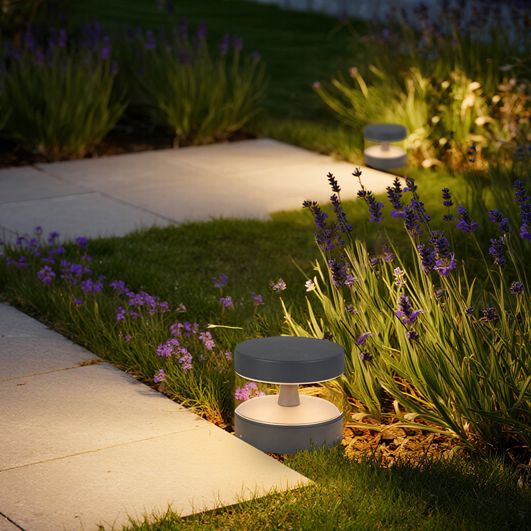 Minimalist Outdoor Bollard Path Light — Sand-Gray Aluminum, 12W LED, 3000K, IP65 Weatherproof