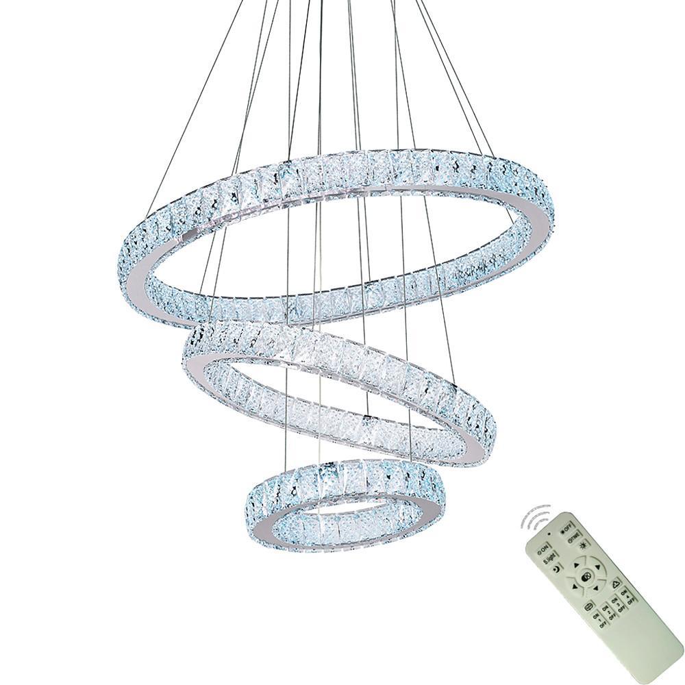Geometric Circle Crystal Chandelier — Metal and Crystal, 67.5W LED, 28" Wide, 3000K–6000K
