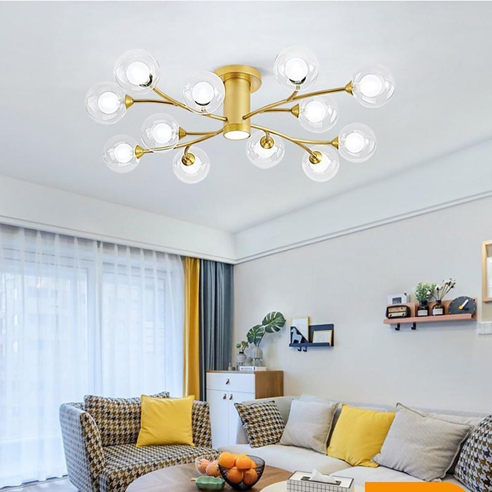 Industrial Globe Semi-Flush Mount Ceiling Light — Metal and Glass, LED, 9/12/15-Light, 3000–5400K