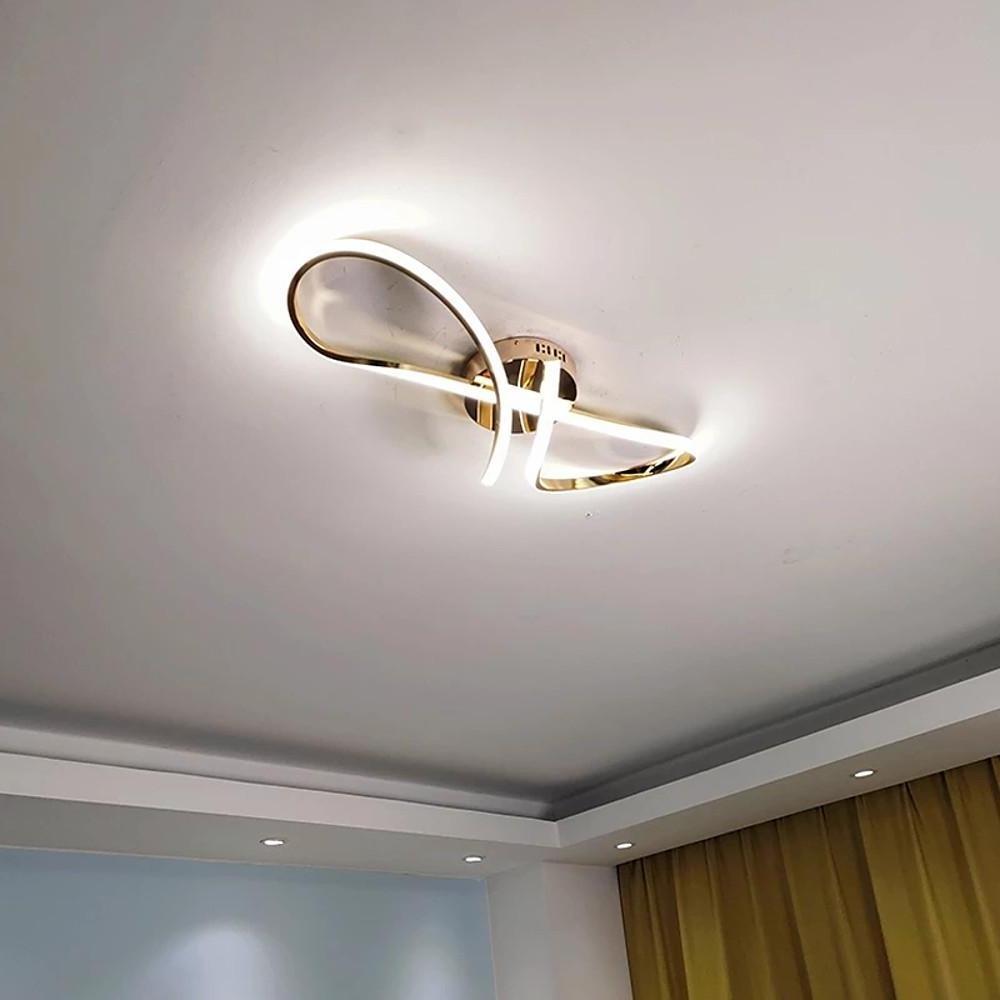 Wavy Linear Semi-Flush Mount Ceiling Light — Electroplated Metal, 27", LED Integrated, Dimmable with Remote