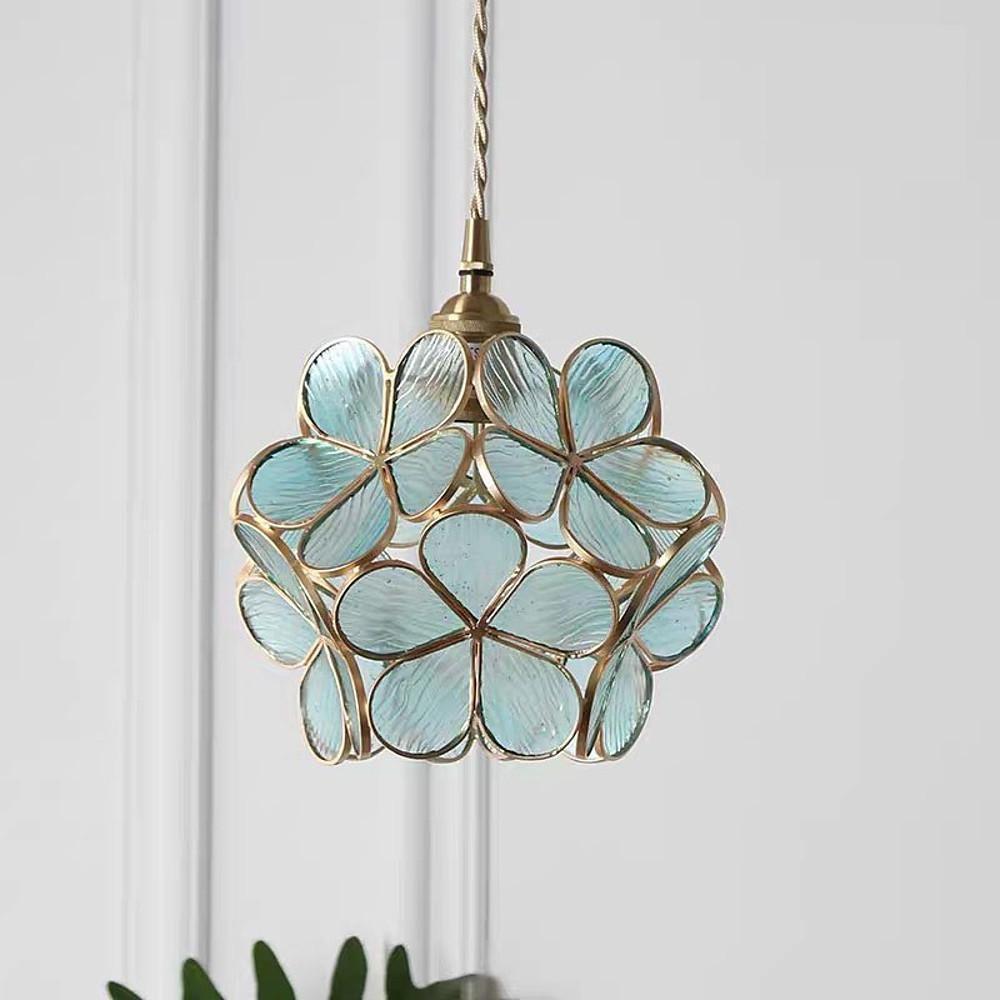 Ornate Flower Glass Mini Pendant — Copper & Brass, 1-Light E27, Adjustable Height