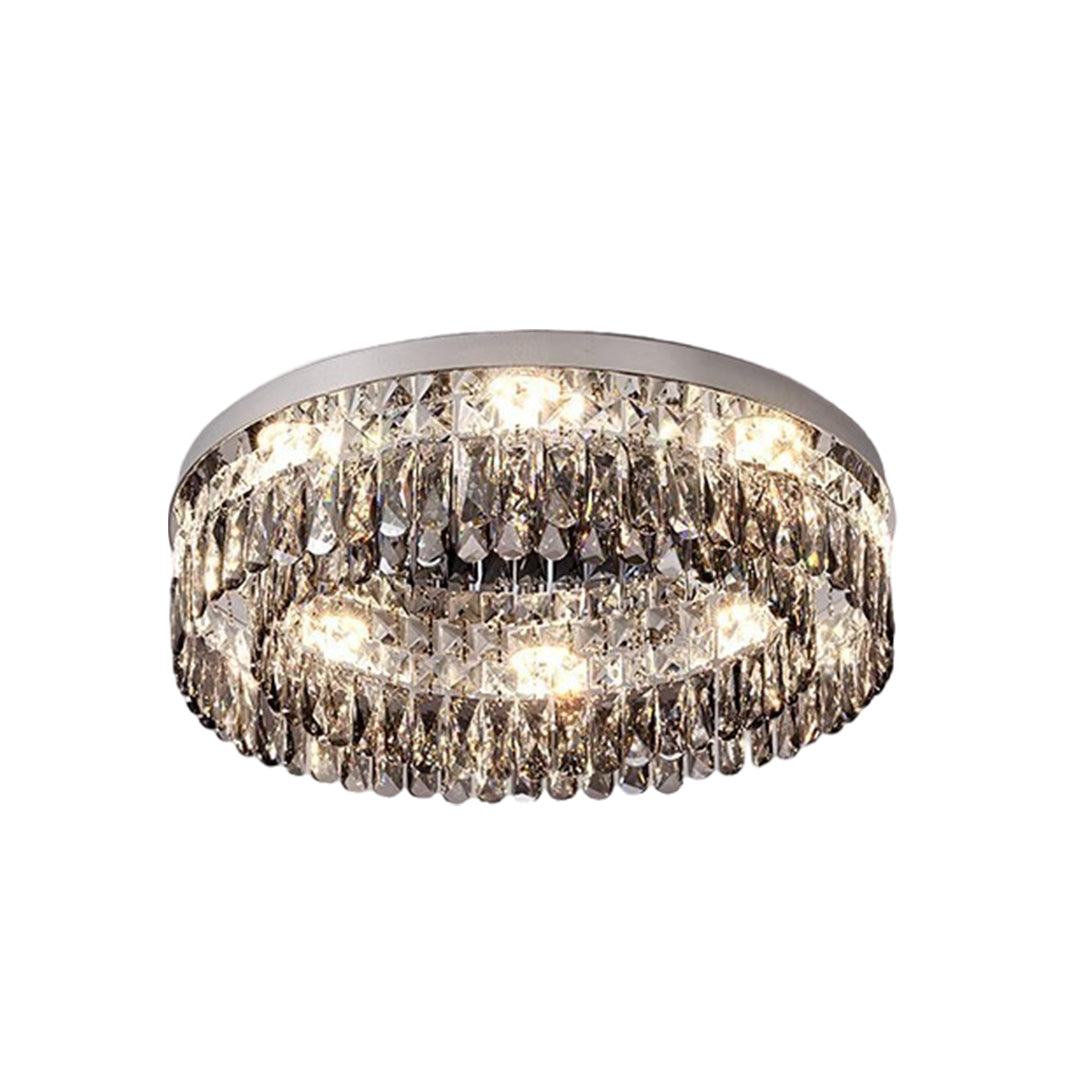 French Crystal Round LED Flush Mount — Polished Stainless Steel, K9 Crystal, 3-Step Dimming, 45cm / 60cm / 80cm