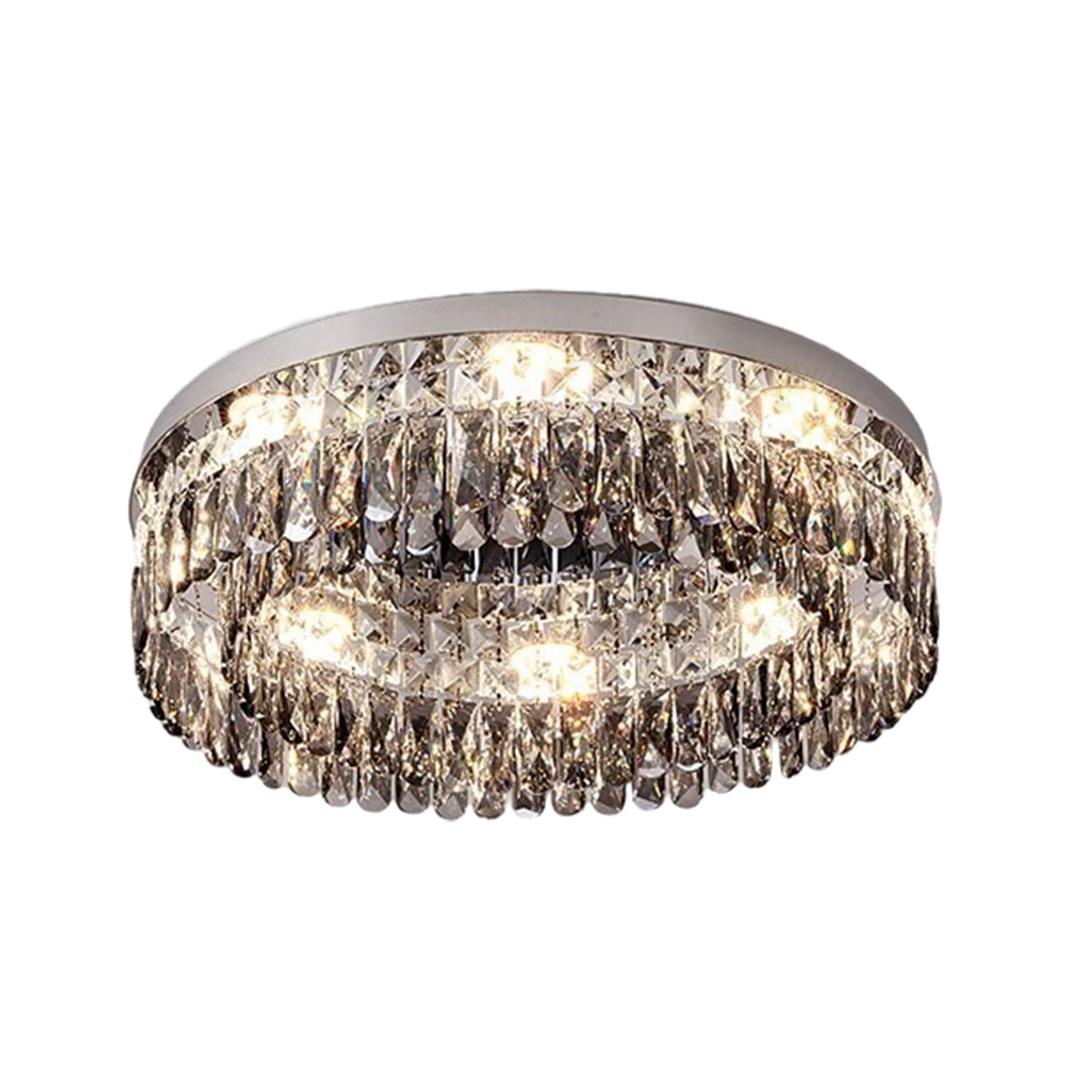 French Crystal Round LED Flush Mount — Polished Stainless Steel, K9 Crystal, 3-Step Dimming, 45cm / 60cm / 80cm