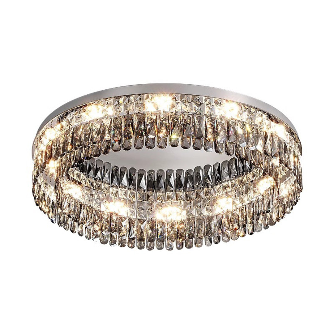 French Crystal Round LED Flush Mount — Polished Stainless Steel, K9 Crystal, 3-Step Dimming, 45cm / 60cm / 80cm