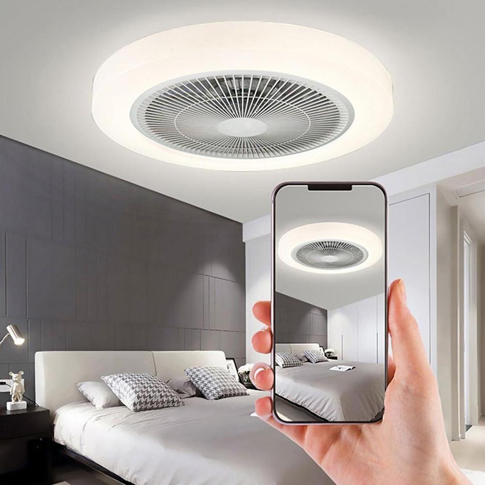 LED Bladeless Ceiling Fans with Lights - Rounded Linear Flush Mount Design for Living Rooms
