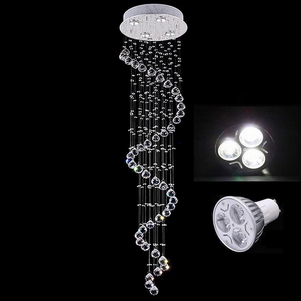 5-Tier Multi-Spiral Crystal Chandelier — Metal, Electroplated Finish, 4-Light GU10, 14" Wide