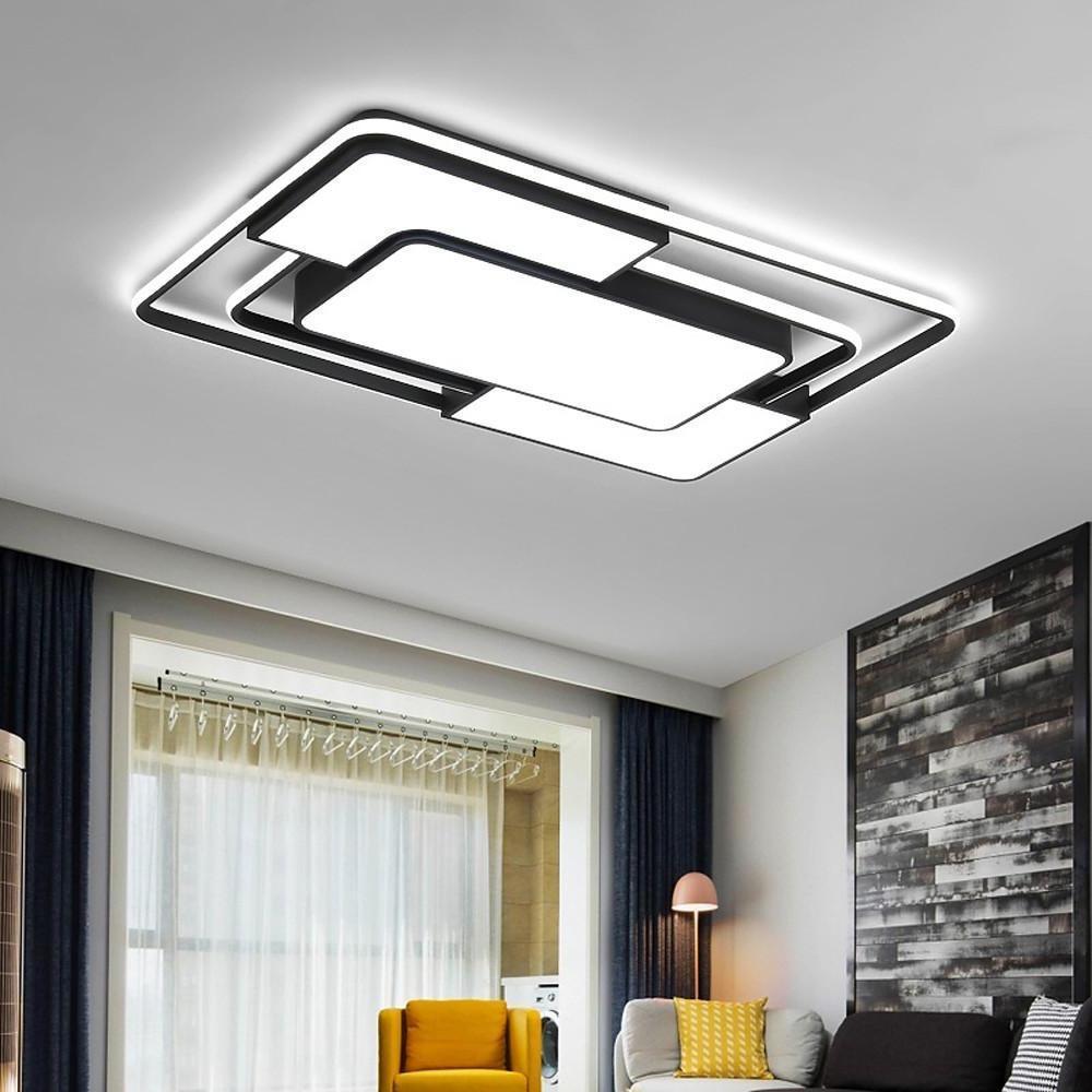 Square Geometric LED Flush-Mount Ceiling Light — Acrylic, 3-Step Dimming, Remote Control, Black or Gold