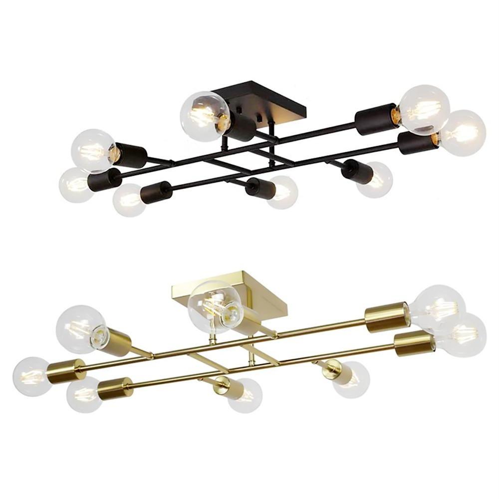 Vintage 8-Light Semi Flush-Mount Ceiling Light — Antique Brass, Metal, E26/E27, 28" Wide