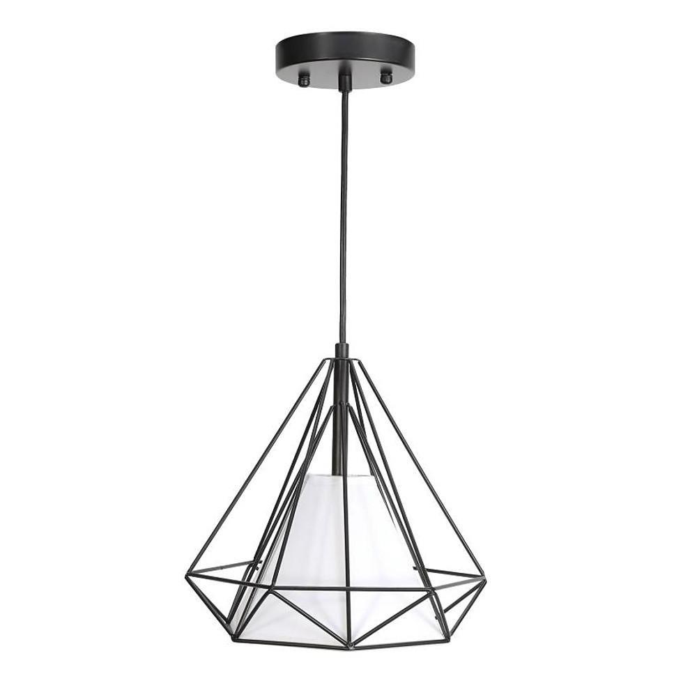 Geometric Metal and Fabric Lantern Cluster Pendant — Black Finish, 3-Light LED, 6000K, 20" Wide