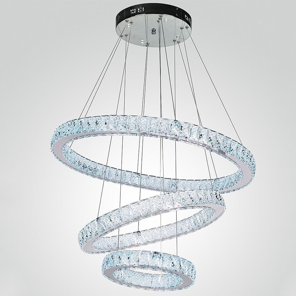 Geometric Circle Crystal Chandelier — Metal and Crystal, 67.5W LED, 28" Wide, 3000K–6000K