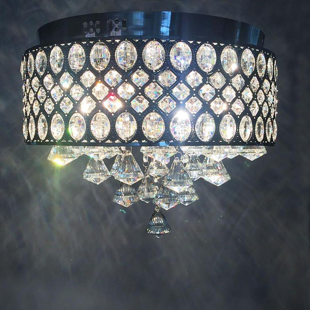 Drum Crystal Flush-Mount Chandelier — Metal and Crystal, 4-Light, E12/E14, 40W, 15" Diameter