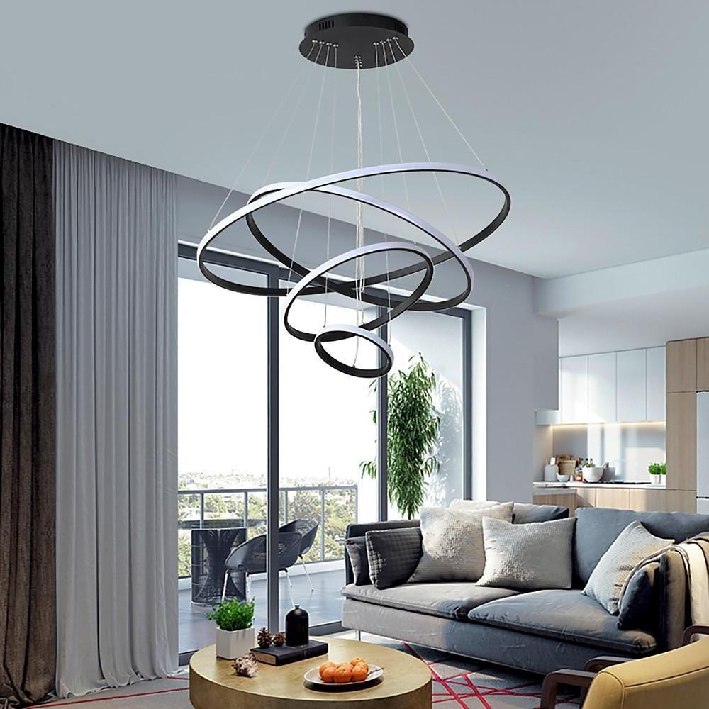 3-Ring Tiered Chandelier — Aluminum and Acrylic, LED, 3-Step Dimming (3000K/4500K/6000K), 2/3/4-Tier, Black or Gold