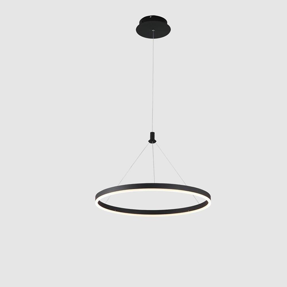 Corona Ring Pendant Chandelier — Aluminum & Acrylic, Dimmable LED, 12", 16", or 24", Remote Control, Matte Black