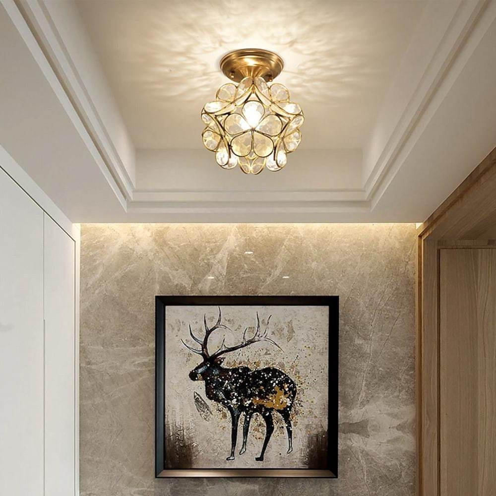 Flower Glass Flush-Mount Ceiling Light — Copper Brass Finish, LED, 8" Diameter