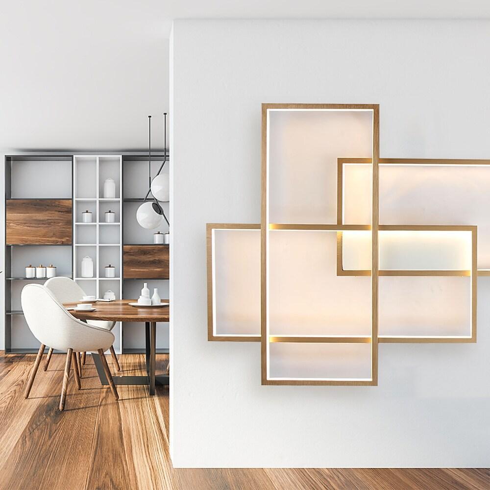 Overlapping Rectangles Geometric Flush-Mount Ceiling Light — Aluminum, 90W LED, Dimmable with Remote, 40" × 27"