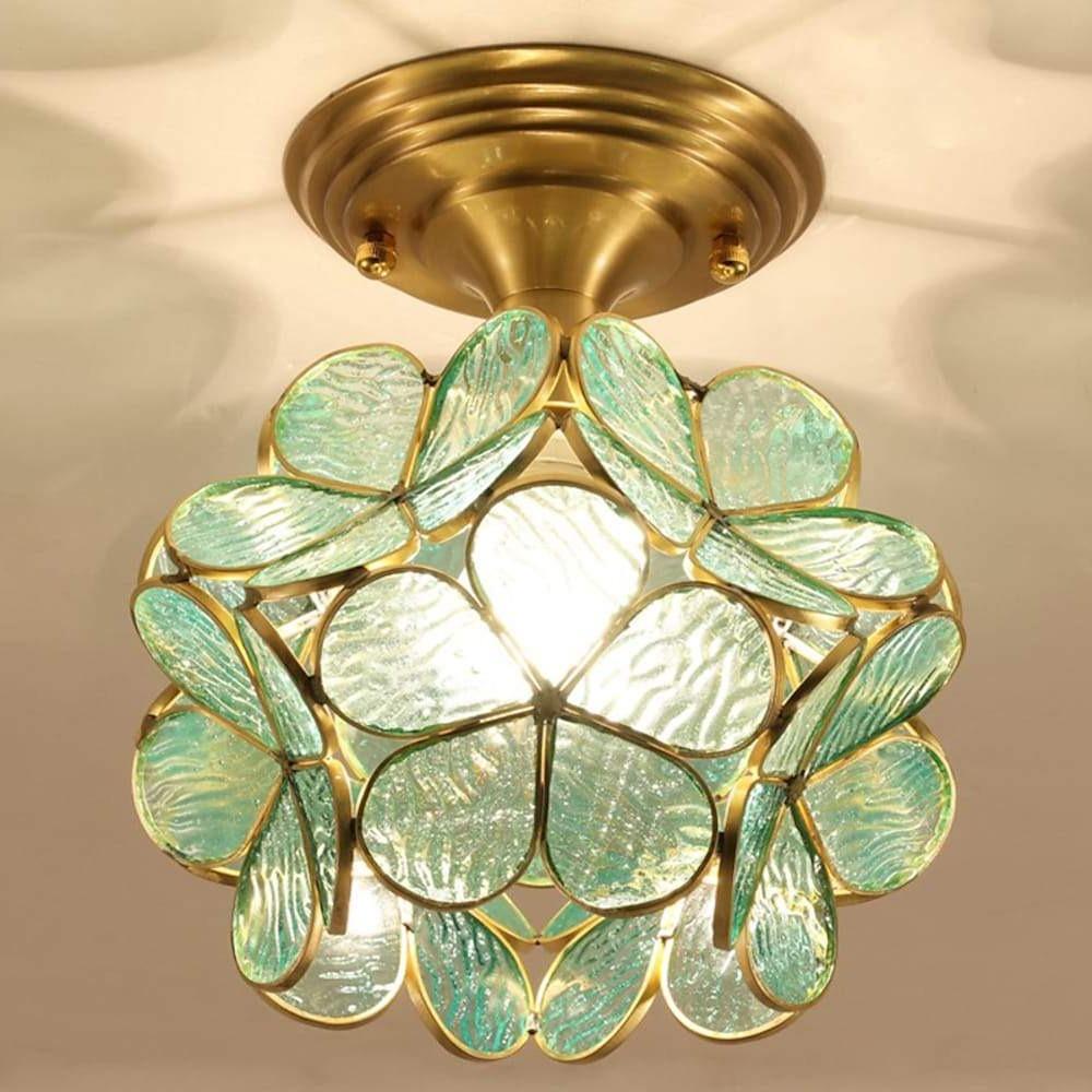 Flower Glass Flush-Mount Ceiling Light — Copper Brass Finish, LED, 8" Diameter