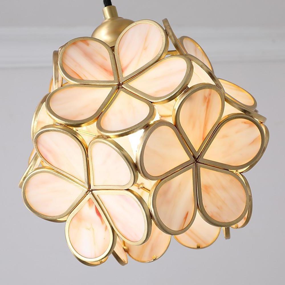 Flower Globe Mini Pendant — Copper & Crystal, Tiffany-Inspired, E26/E27, 8" Diameter, Adjustable 47" Cord