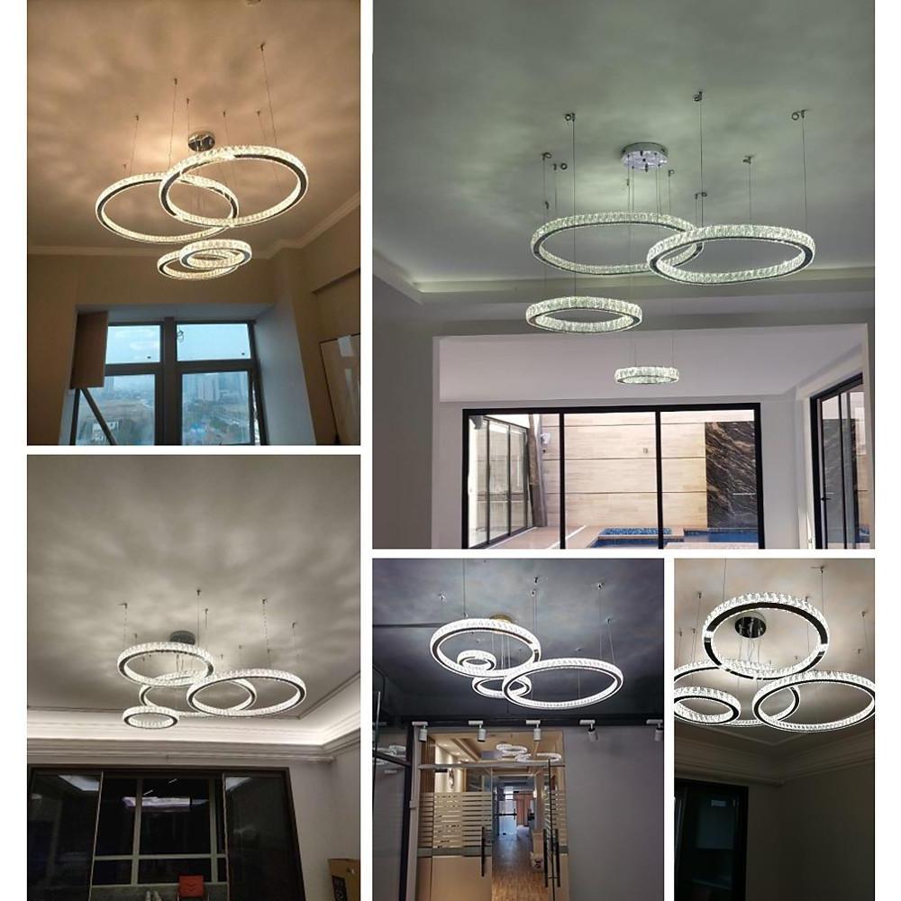 4-Ring Crystal Chandelier — Stainless Steel, Gold, LED, 31" Diameter, Remote Dimmable, 3000K/6500K