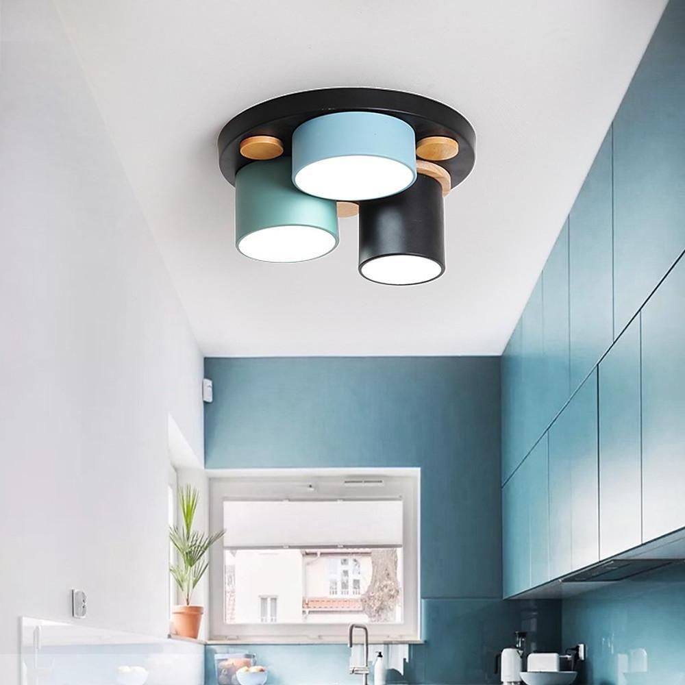 Rounded Cylindrical LED Flush-Mount Ceiling Light — Metal & PVC, 3000–5400K, 3, 6, or 8-Light