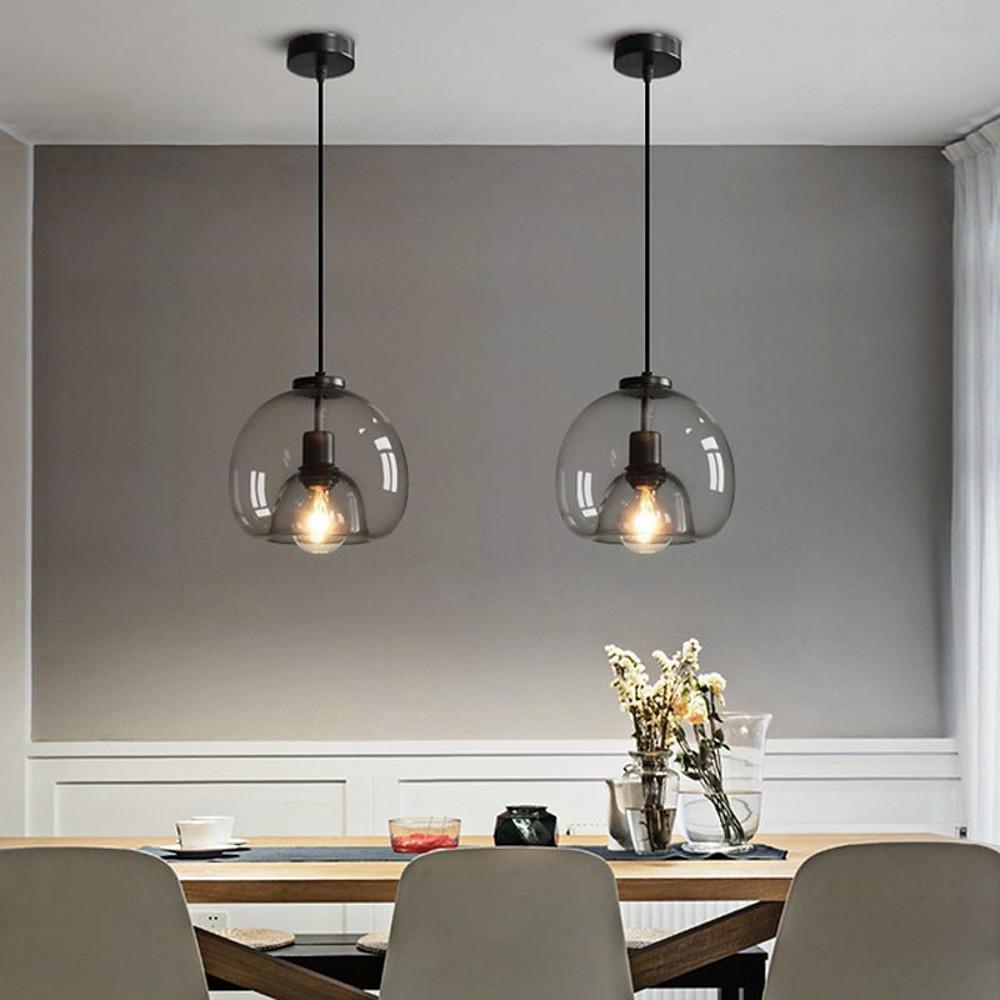 Smoked Round Mini Pendant — Metal and Glass, Vintage Industrial, 1-Light E26/E27, 9" Shade