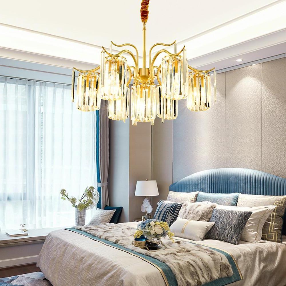 Modern Classical Crystal Chandelier — Copper and Gold, Glass and Crystal Accents, LED, 4- to 11-Light, 22"–39" Diameter