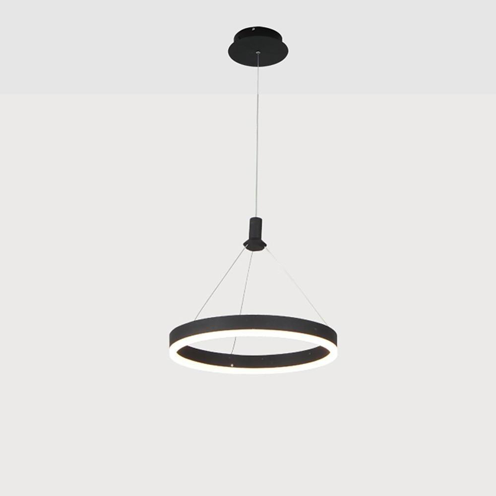 Corona Ring Pendant Chandelier — Aluminum & Acrylic, Dimmable LED, 12", 16", or 24", Remote Control, Matte Black