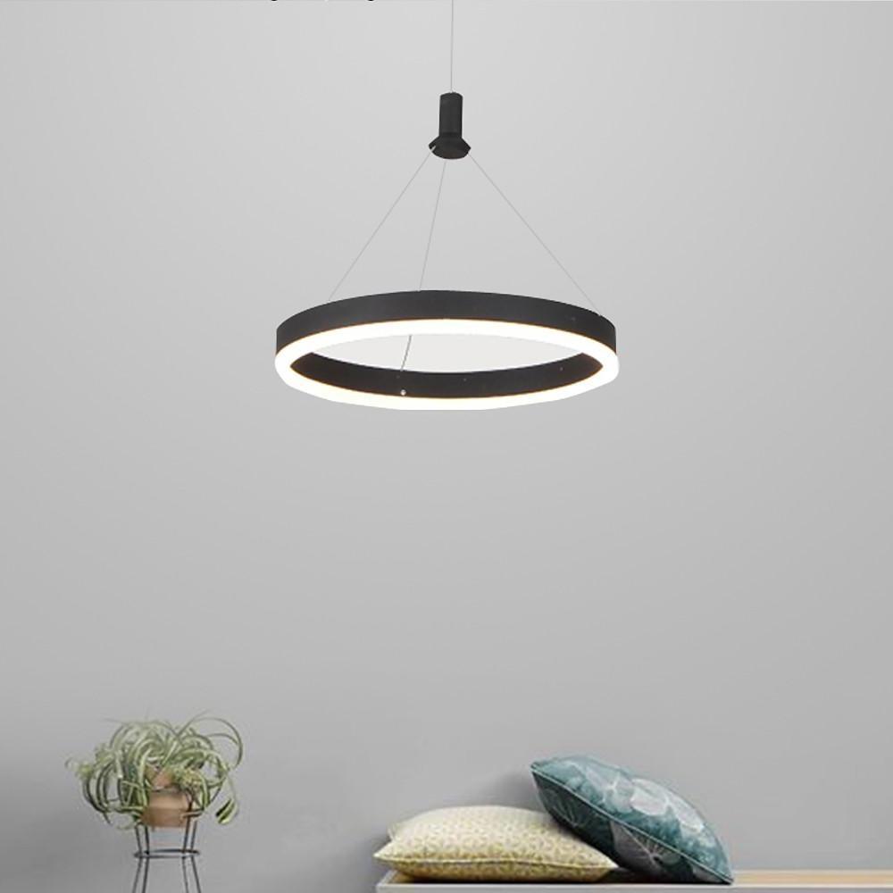 Corona Ring Pendant Chandelier — Aluminum & Acrylic, Dimmable LED, 12", 16", or 24", Remote Control, Matte Black