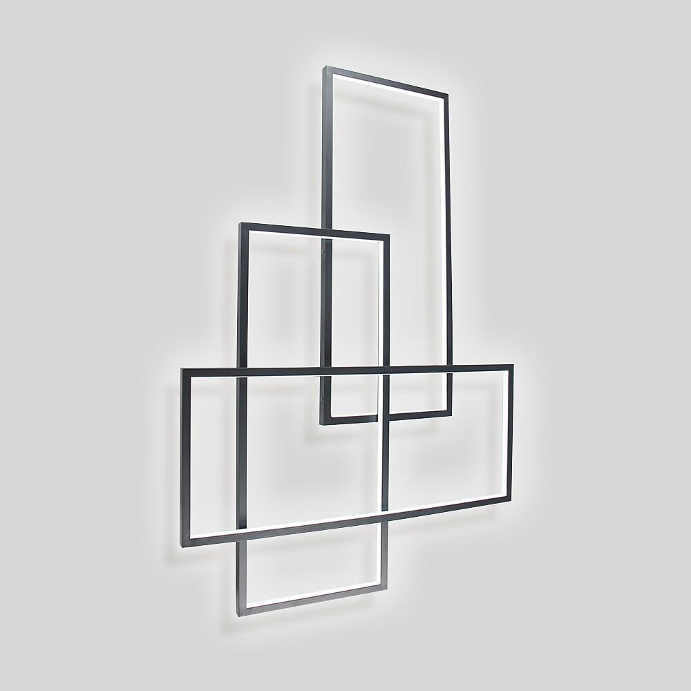Overlapping Rectangles Geometric Flush-Mount Ceiling Light — Aluminum, 90W LED, Dimmable with Remote, 40" × 27"