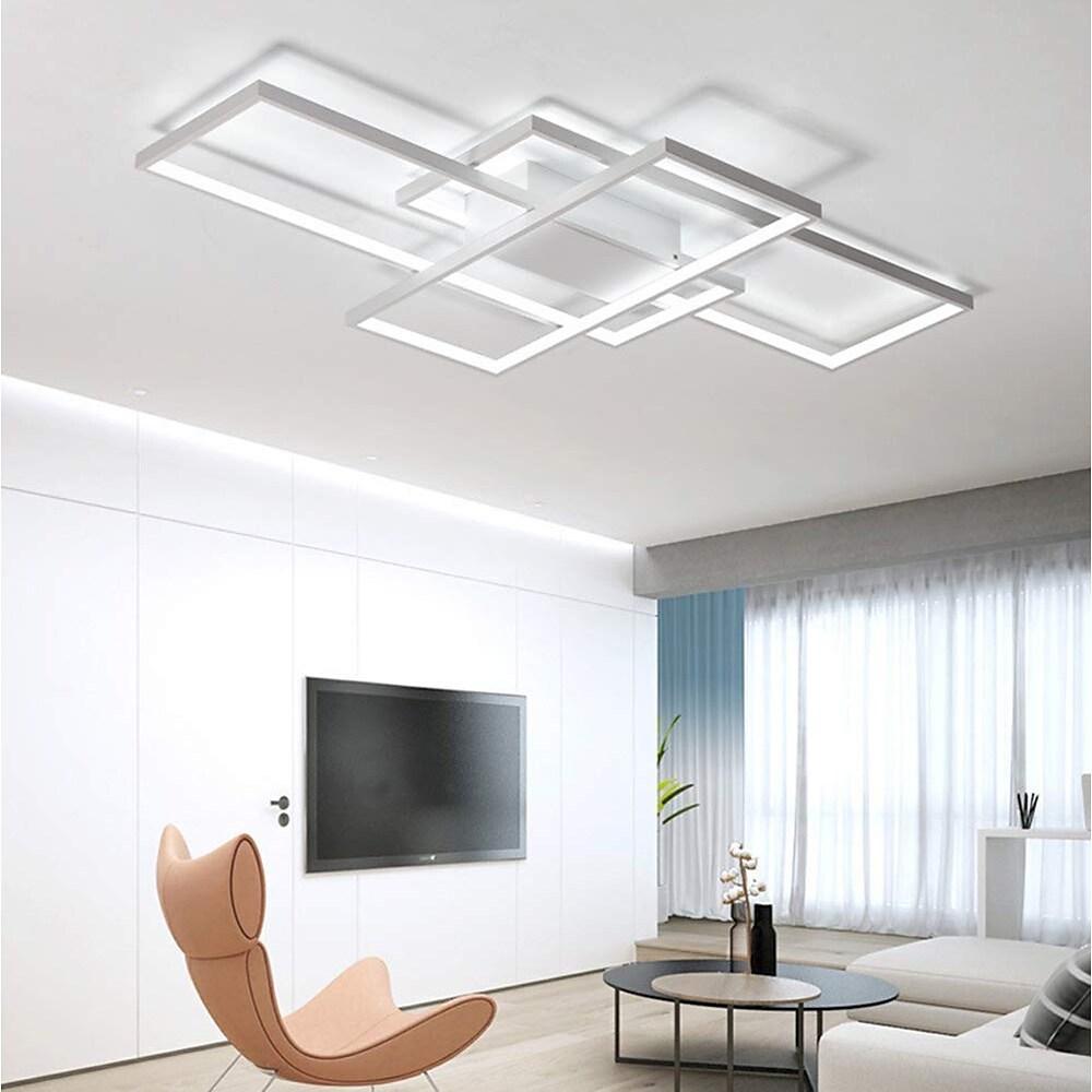 Large Multi-Rectangle Flush-Mount Ceiling Light — 3-Tier Integrated LED, Black, Gold or White