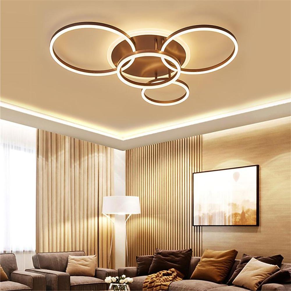 4-Circle Modern Flush-Mount Ceiling Light — Metal and Acrylic, 5-Light LED, Dimmable 3000K–6000K, Remote Control, White or Coffee