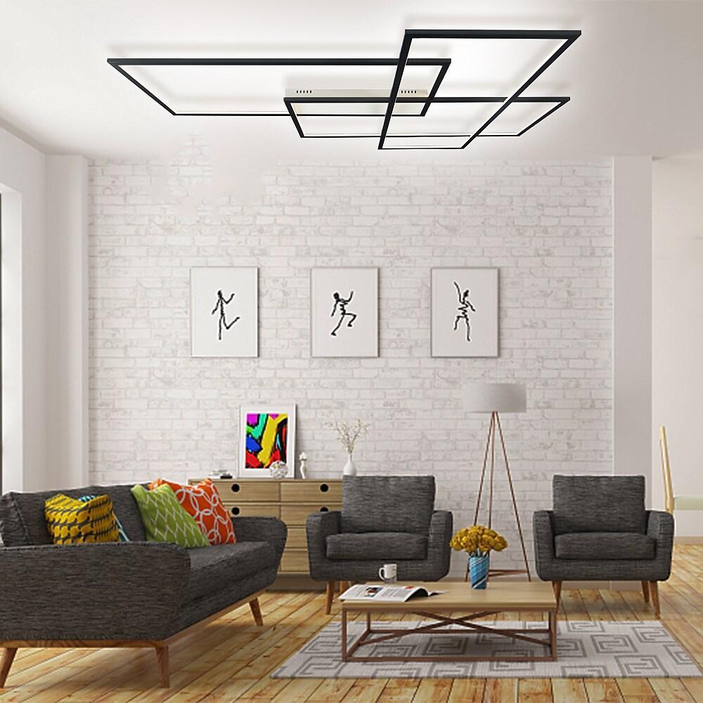 Overlapping Rectangles Geometric Flush-Mount Ceiling Light — Aluminum, 90W LED, Dimmable with Remote, 40" × 27"