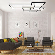 Overlapping Rectangles Geometric Flush-Mount Ceiling Light — Aluminum, 90W LED, Dimmable with Remote, 40" × 27"