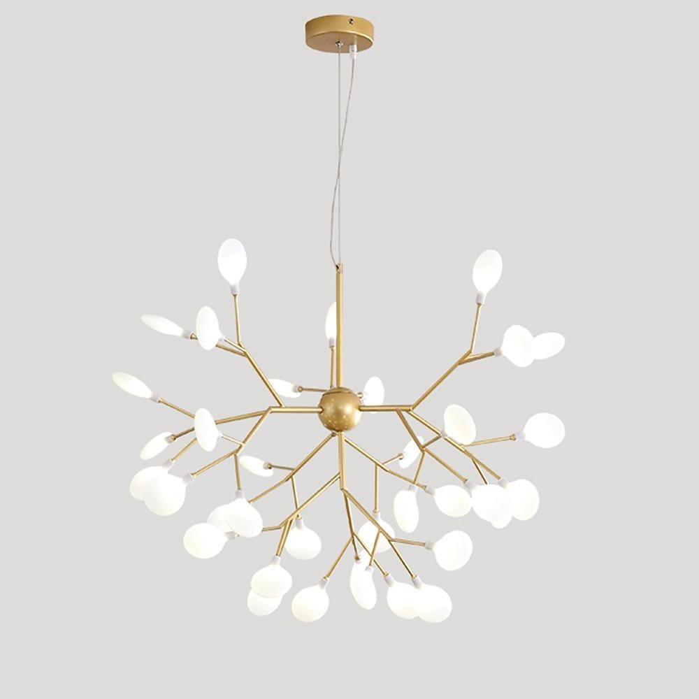 Modern 36-Light LED Chandelier — Metal and Acrylic, Gold and White, 31" Diameter, 39" Adjustable Cord