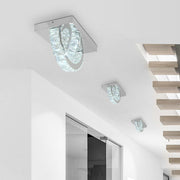 Semicircular Crystal Flush-Mount Ceiling Light — Metal, LED, 14" Wide, 3000K / 3000K+6000K