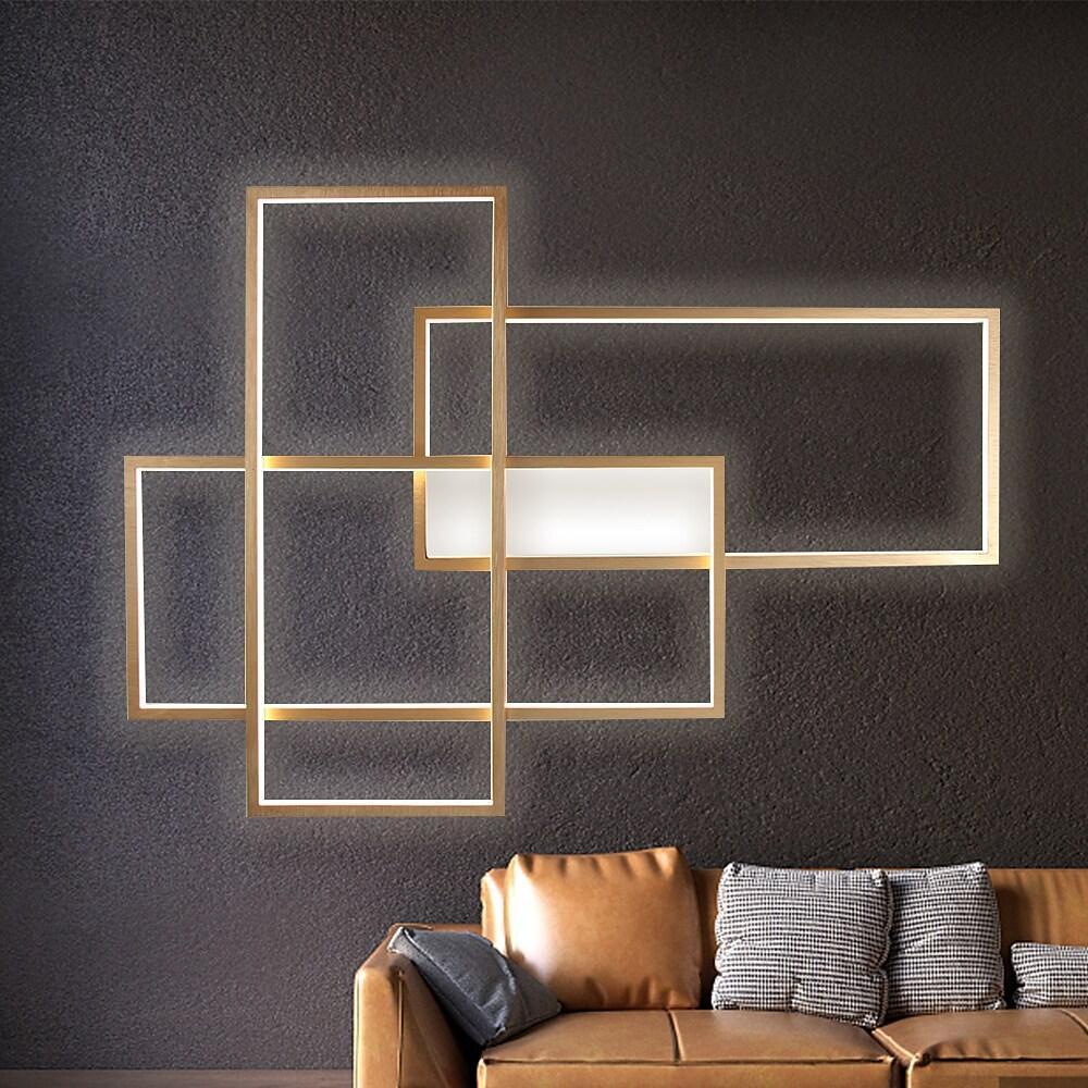 Overlapping Rectangles Geometric Flush-Mount Ceiling Light — Aluminum, 90W LED, Dimmable with Remote, 40" × 27"