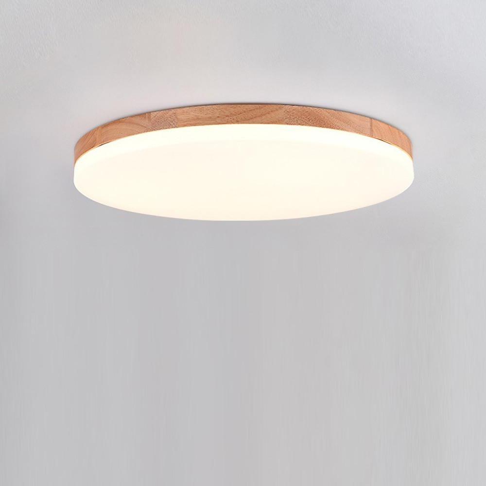 Circular Minimalist Flush-Mount Ceiling Light — Wood and Acrylic, LED, 3000K/6000K, Dimmable with Remote, 10"–19"