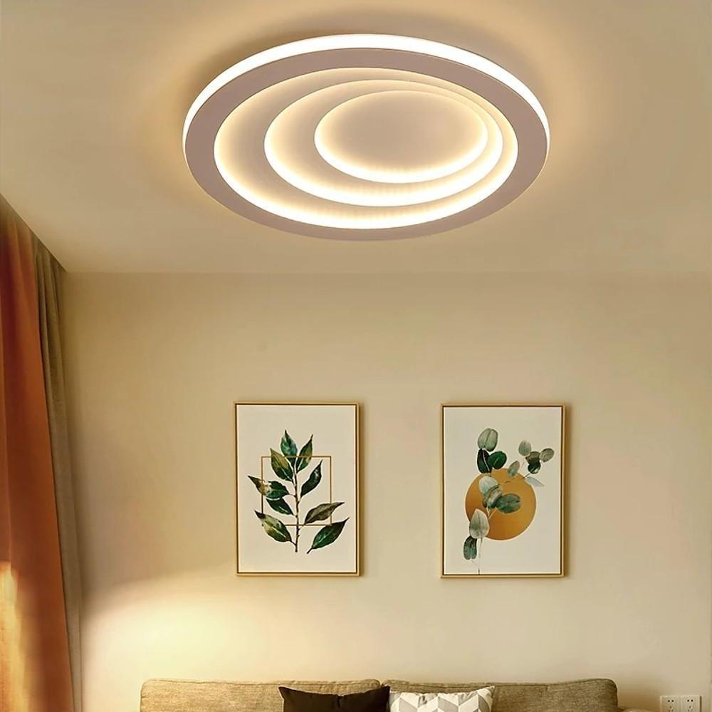 4-Ring Geometric Flush-Mount LED Ceiling Light — Metal and Acrylic, 15.7" / 19.7" / 23.6", 3000K or 6000K