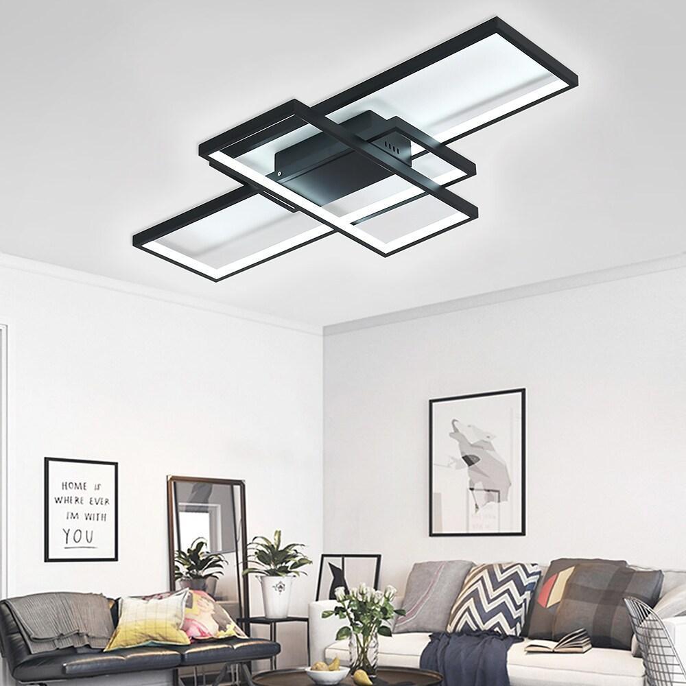 Large Multi-Rectangle Flush-Mount Ceiling Light — 3-Tier Integrated LED, Black, Gold or White