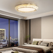 Flush Mount Titanium Gold Ceiling Light - Quicksand Drum Crystal Chandelier