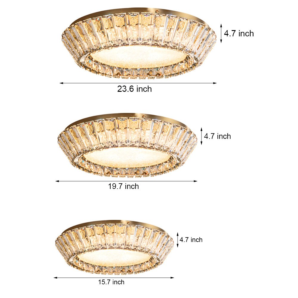 Flush Mount Titanium Gold Ceiling Light - Quicksand Drum Crystal Chandelier