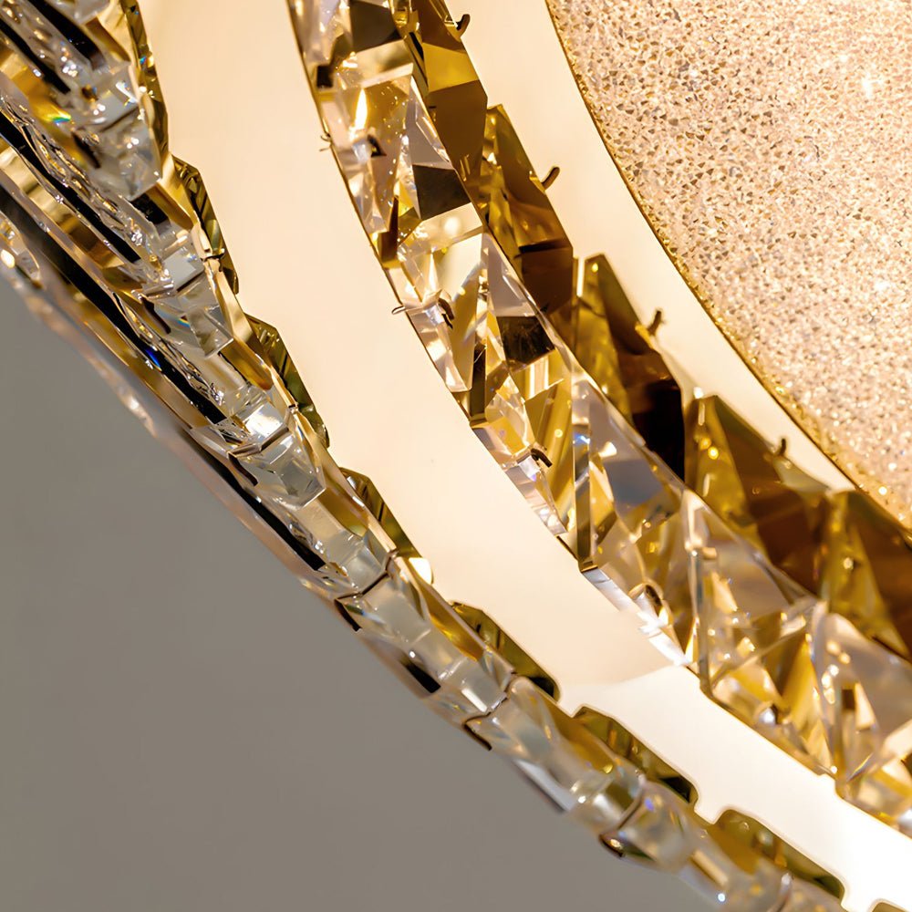 Flush Mount Titanium Gold Ceiling Light - Quicksand Drum Crystal Chandelier