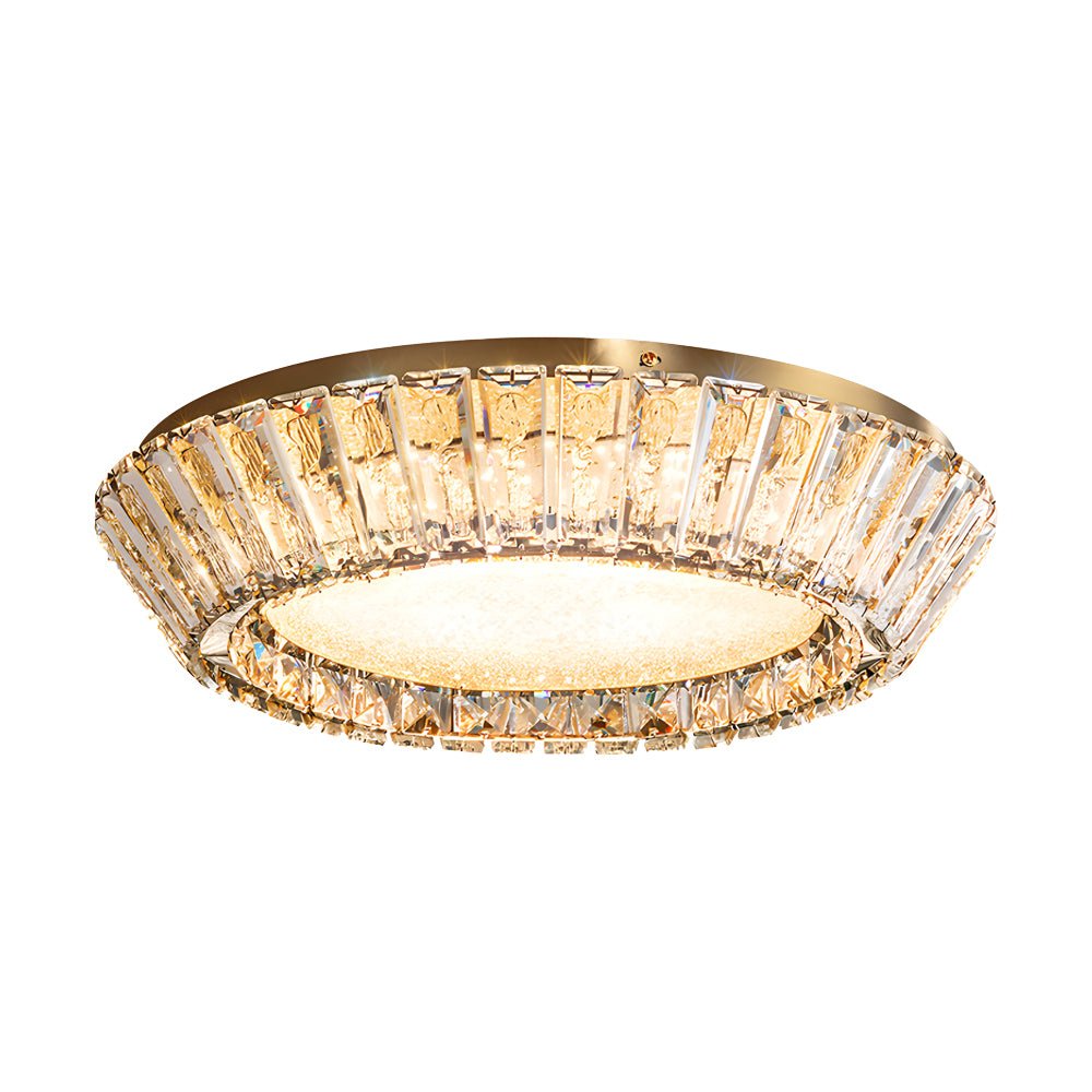 Flush Mount Titanium Gold Ceiling Light - Quicksand Drum Crystal Chandelier