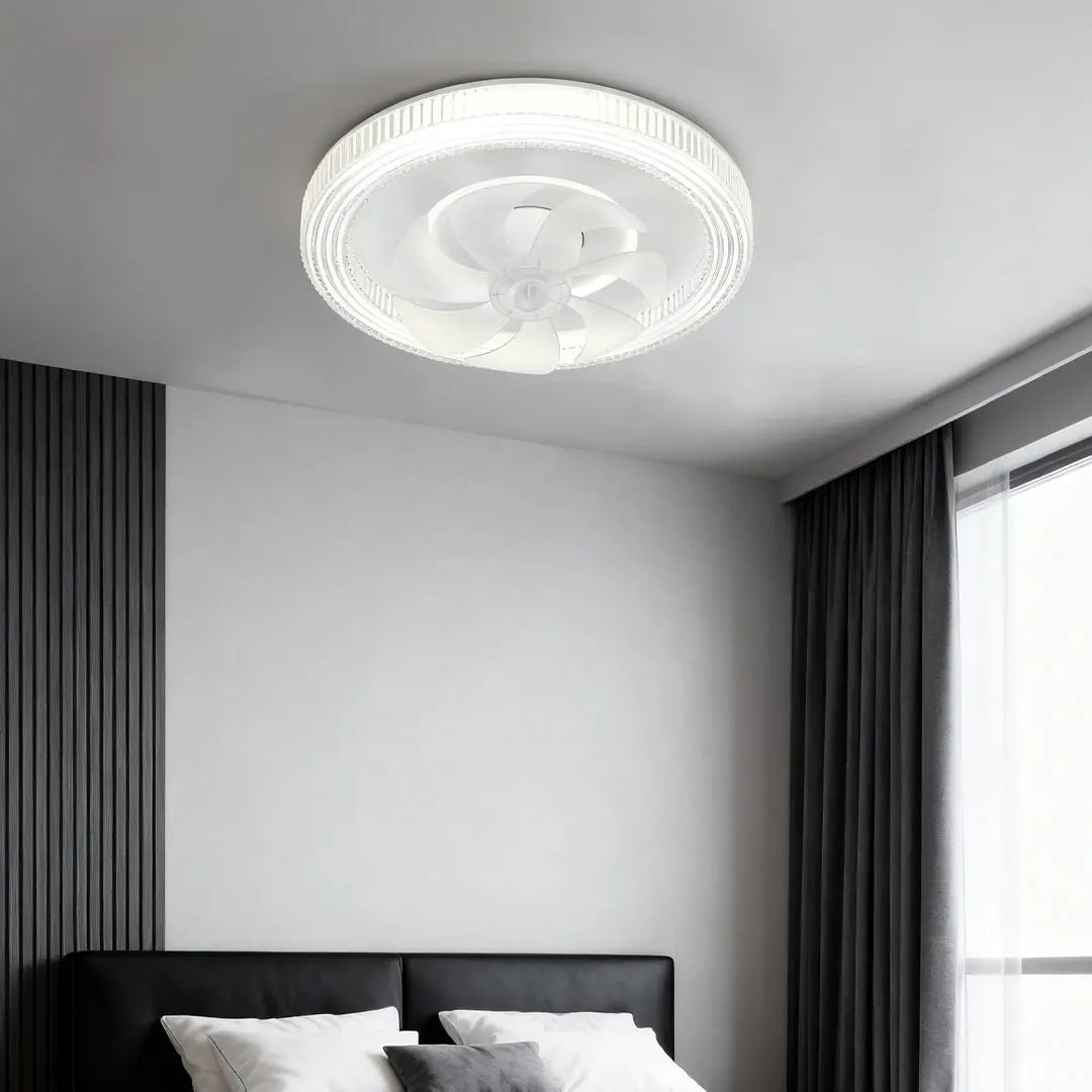 Simple LED Lamp Circular Ceiling Fan with White Finish and Light Luxe