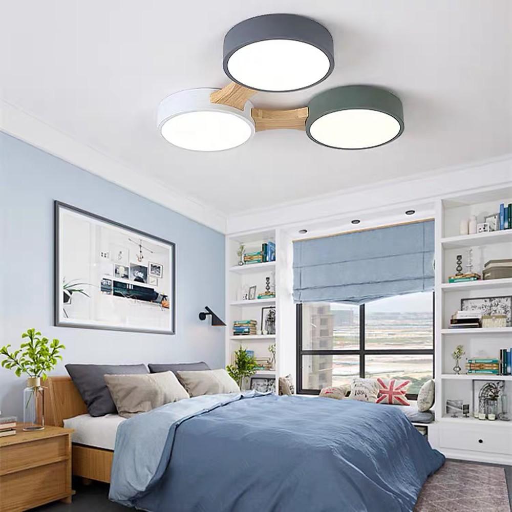 Circular Multi-Light LED Flush Mount — Wood/Bamboo and PVC, 3-Light / 4-Light / 5-Light, Dimmable 3000K–6000K, Remote Control